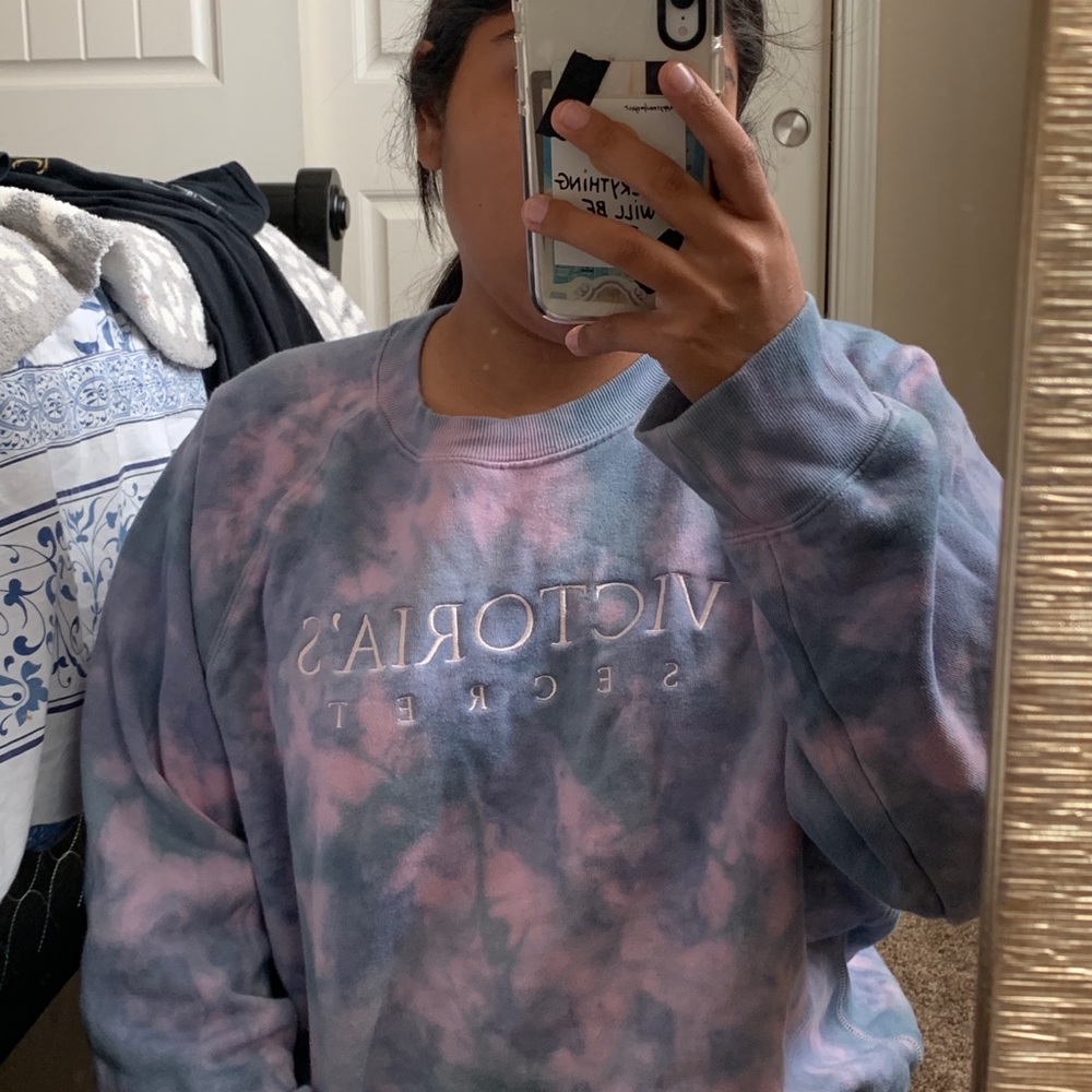 Victoria's Secret Pink and Blue Tie-Dye Crewneck Sweatshirt